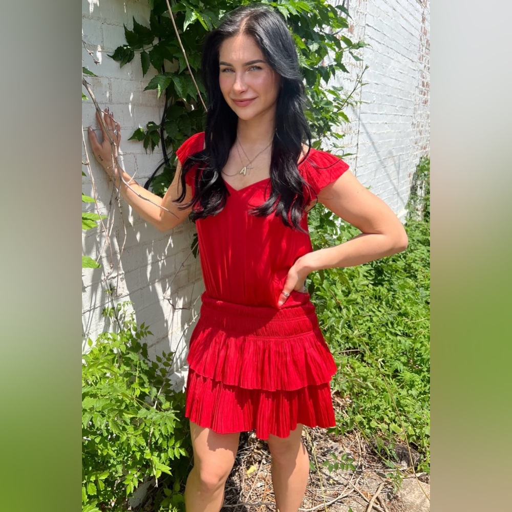 Current Air Sweetheart Smocked Pleated Mini Dress